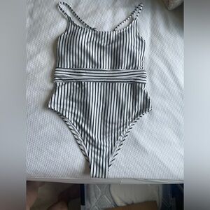 Black and white stripped swimsuit